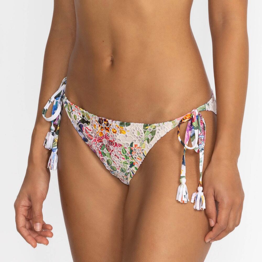 NWOT Johnny Was Neon Jungle Eyelet String Bikini Bottom White - Size: XL